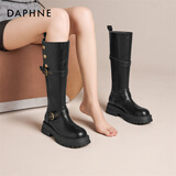 达芙妮骑士靴女长靴长筒靴百搭学院风气质皮带扣调节2025冬季新款 黑色 38 (240mm) 标准码