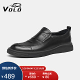 VOLO犀牛男鞋商务休闲皮鞋男士软皮软底舒适正装皮鞋 黑色套脚 38 