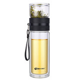 天喜（TIANXI）茶水分离杯泡茶杯双层玻璃杯便携茶杯男女士商务水杯过滤茶杯 本色380ML