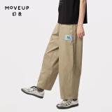 幻走（MOVEUP）2024夏季新款.FUN系列猫咪织唛设计师纯棉休闲直筒裤女 卡其绿 S