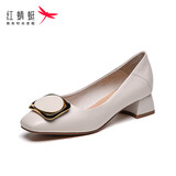 红蜻蜓女鞋新款时装女士皮鞋粗跟女单鞋浅口通勤女鞋面试小皮鞋WFB31540 米白色 37