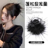 丹琴超仙鸵鸟羽毛发夹抓夹大号后脑勺新款盘发鲨鱼高级夹子发卡头饰 丝带黑色羽毛8厘米