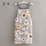 茶光（CHAGUANG）可爱小清新纯棉帆布围裙女夏季薄款透气围腰洋气韩版时尚 背带帆布纯棉（灰底向日葵）