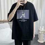 嘉晔五分袖t恤男夏季情侣宽松短袖T恤日韩系潮流半袖男生港风chicT潮 黑色kpt961 XL