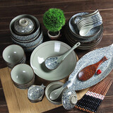 和风四季浅田系陶瓷釉下彩餐具家用日式餐具套装饭碗面碗盘送礼碗盘碟组合 仿古釉套装(青花) 48头