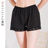 美标商场同款平角打底裤女蚕丝防走光可外穿丝绸蕾丝百搭安全裤平角裤 黑色 1条 M (160)