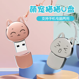 SSF 卡通金属U盘个性创意优盘可爱卡通Typec手机两用u盘造型简约防水外观支持刻字来图定制U盘 猫脸U盘-发银色请备注 64G-粉色