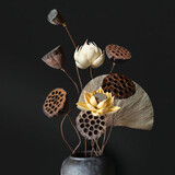 爱满（AIMAN）莲蓬干花花束莲花荷花真花禅意风干中式插花客厅装饰摆件招财 组合3（不带瓶）