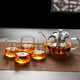 禾艾苏（heisou） 高硼硅耐热玻璃茶壶家用围炉煮茶壶不锈钢过滤泡茶壶加厚茶具 小号苹果壶400ml+4个杯子
