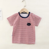 专一（Zhuanyi）夏季儿童纯棉短袖T恤卡通上衣宝宝婴儿衣服 短T-红条纹 80cm