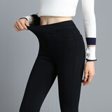 戚朵（QiDuo）春秋款松紧腰小黑裤女小脚裤 女士高腰弹力女装长裤外穿打底裤 黑色九分(加绒-薄绒款) L(建议105-115斤)