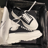 苏系帆布鞋女2025新款春季透气百搭松糕厚底情侣小白鞋老爹鞋男 黑色（麦昆帆布鞋）顺丰发货 37