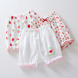 印品棉棉屋3条装夏季女宝宝竹节棉儿童短裤纯棉薄款花边三分裤外穿灯笼裤 车厘子短裤3条装 90 码（身高90cm左右/两用裆）