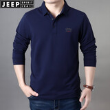 JEEP SPIRIT翻领长袖t恤宽松弹力春夏柔软休闲开衩体恤衫莫代尔混纺薄款上衣 宝蓝薄款 L (175) /96A建议135-145斤