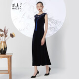 木真了连衣裙秋冬新品长款丝绒刺绣大摆连衣裙女装104 10色 M