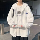 凰梡秋季华夫格卫衣外套男加绒加厚开衫上衣宽松连帽秋冬款潮流夹克男 A5白色 XL