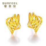 赛菲尔黄金耳饰女款足金999.9美若佳人耳钉百搭车花耳畔 约1.4克