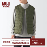 无印良品 MUJI 男式 便携式 无领 羽绒背心 羽绒马甲 ADD01C2A 烟熏绿色 L (175/100A)