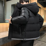 左斯客棉服男加厚连帽冬季潮流青少年学生百搭棉衣男棉袄子面包服外套男 黑色 XL