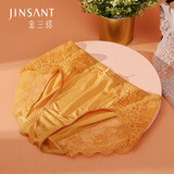 金三塔女式内裤100%桑蚕丝中腰蕾丝性感三角裤真丝内裤女 云雀黄 1条 S
