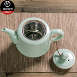 连山阁 汝窑过滤茶壶单壶内置网隔内胆红茶泡茶器大号功夫茶具开片可养陶瓷大容量泡茶壶礼品 天青色汝窑过滤茶壶410ml