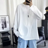 柏铭臣纯色重磅长袖t恤男春秋款内搭休闲打底衫圆领宽松简约百搭秋衣男 白色长袖（冲量款） XL建议115-130斤