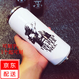 红铁普易拉罐保温杯水杯  不锈钢保温杯卡通杯子 大号-霸气草帽男460ml【白色】