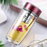 万象（WANXIANG） 双层玻璃杯男带过滤泡茶杯子便携式泡茶杯水杯商务车载杯办公 【350毫升】枣红色