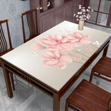 川辰 高档新中式餐桌垫软玻璃防水防烫厚实木红木茶几垫桌垫布奢华家 花飞蝶舞 80*130cm
