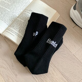 幂探袜子女男中筒ins潮流秋冬季新款外穿百搭学生P字母跑步运动休闲袜 【1双装】黑色 薄款(均码)