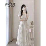 宏资琦连衣裙2025夏季新款女装收腰显瘦小个子法式设计感仙女长裙子夏天 白色 S