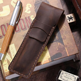 英雄（HERO） 钢笔签字笔墨水笔绒布笔袋/手工真皮笔套 手工棕色真皮笔袋【单笔装】