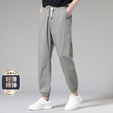 杉杉【薄款透气】休闲裤男夏季新款凉感裤子纯色系带微弹束脚长裤子男 灰绿 均码 180/80A