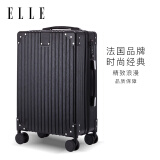 ELLE24英寸黑色行李箱拉杆箱防刮万向轮TSA密码锁旅行箱拉链密码箱