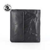 ANDSEEYOU品牌 牛皮小钱包 真皮皱褶皮夹子多卡位卡包 短款钱夹 迷你夹包女 黑色