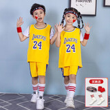 嫒嘻悠 （促销）儿童篮球服男童夏季训练套装女球衣短袖定制 科比24号黄色短袖套装 M【130-140cm,23-27kg】