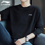 李宁（LI-NING）卫衣男长袖T恤男套头衫夏季休闲百搭圆领上衣中国潮流运动服 小标标准黑 L (175/92A)