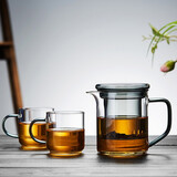 美斯尼 茶杯茶水分离杯玻璃杯茶杯带盖杯子办公家用带过滤加厚耐热茶杯 墨客一壶二杯