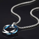 戚小米免费刻字三环项链男潮韩版嘻哈小众男士吊坠学生锁骨链挂饰送男友