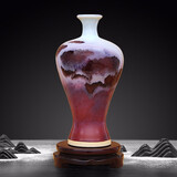 傲世小号新中式钧瓷窑变陶瓷器花瓶工艺品客厅摆件家居酒柜玄关电视柜 窑变山水梅瓶（配木质旋转底座）
