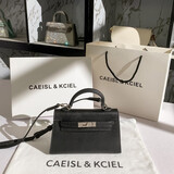 CAEISL & KCIEL小&ck2025新款女包小众原创设计高级感迷你二代凯莉包斜挎包 黑色小号（银扣） 专柜高档品质