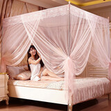 爱思居加密蚊帐1.5米/1.8米床 1.2米床不锈钢加粗加厚支架文帐三开门落地宫廷蚊帐柱子学生宿舍 玉色【帐纱+支架套装】 150*200cm床