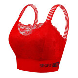新款文胸罩杯内衣女士蕾丝美背心弹力舒适防走光运动夏季薄款透气 大红色 M码(80-110斤)