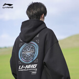 李宁加绒卫衣男连帽春秋季新款防寒保暖宽松套头衫男生休闲运动外套 标准黑【加绒款】 M/170