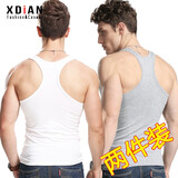 续点工字背心男夏季弹力修身休闲健身紧身运动跨栏棉男士吊带无袖坎肩 白色+花灰 2XL 码140-152斤左右修身版型