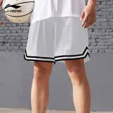 李宁（LI-NING）运动短裤男夏季比赛美式五分裤篮球裤宽松大码休闲透气速干短裤 浅烟灰/黑织带 L