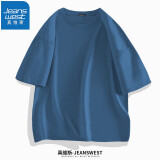 真维斯（JEANSWEST）纯棉短袖t恤男夏季时尚百搭T恤衫青少年学生胖子半袖宽松情侣上衣 牛仔蓝（纯色） L (体重110斤-130斤)