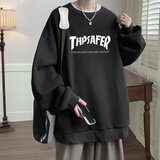 引异美式圆领卫衣男款秋冬季高街长袖上衣潮流潮牌宽松百搭衣服外套 活性黑 XL