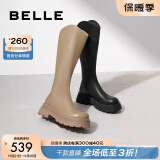 百丽（Belle）周雨彤白鹿同款显瘦小V靴长筒靴女商场同款弹力靴A1V1DDG3 【明星同款】黑仙草 34