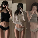 伦洛弗少女内裤日韩简约风纯棉低腰透气棉裆无痕提臀运动内裤 黑色1+白色1+灰色1 均码(80斤-120斤）